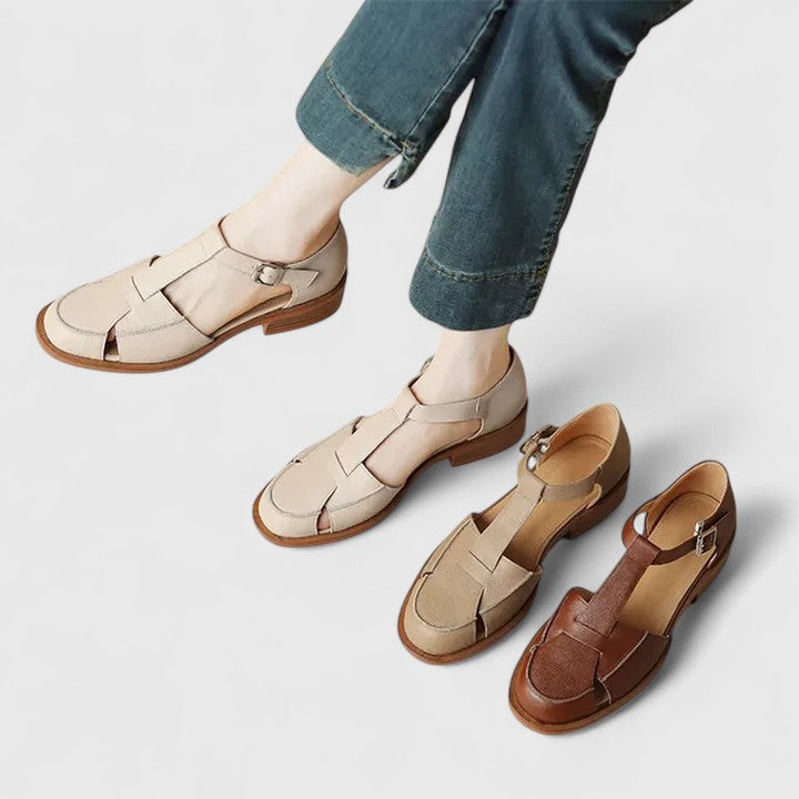 Thalina | Beige Elegant Mary Jane Sandals — view 6