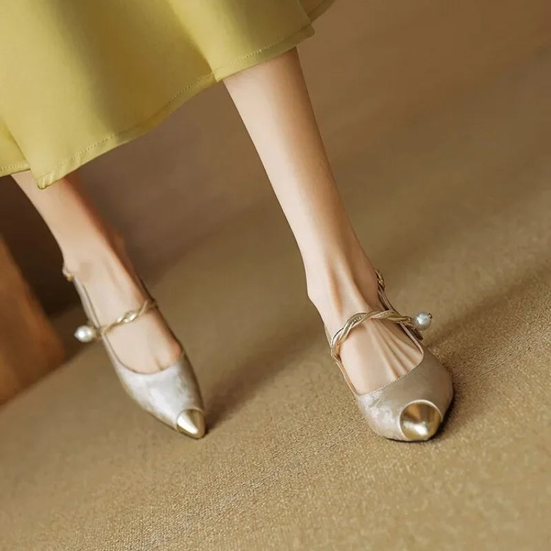 Molette | Gold Kitten Heel Slingback Pumps — view 4
