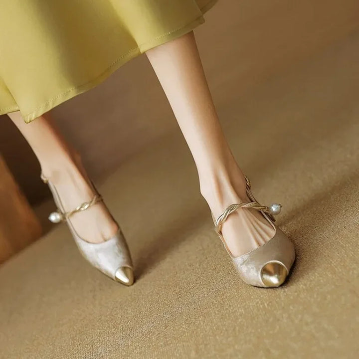 Molette | Gold Kitten Heel Slingback Pumps — view 4