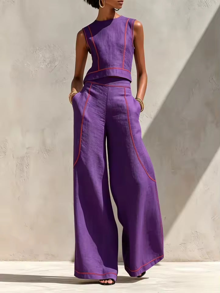 Amaranth | Cream Botanical Vest & Trouser Set