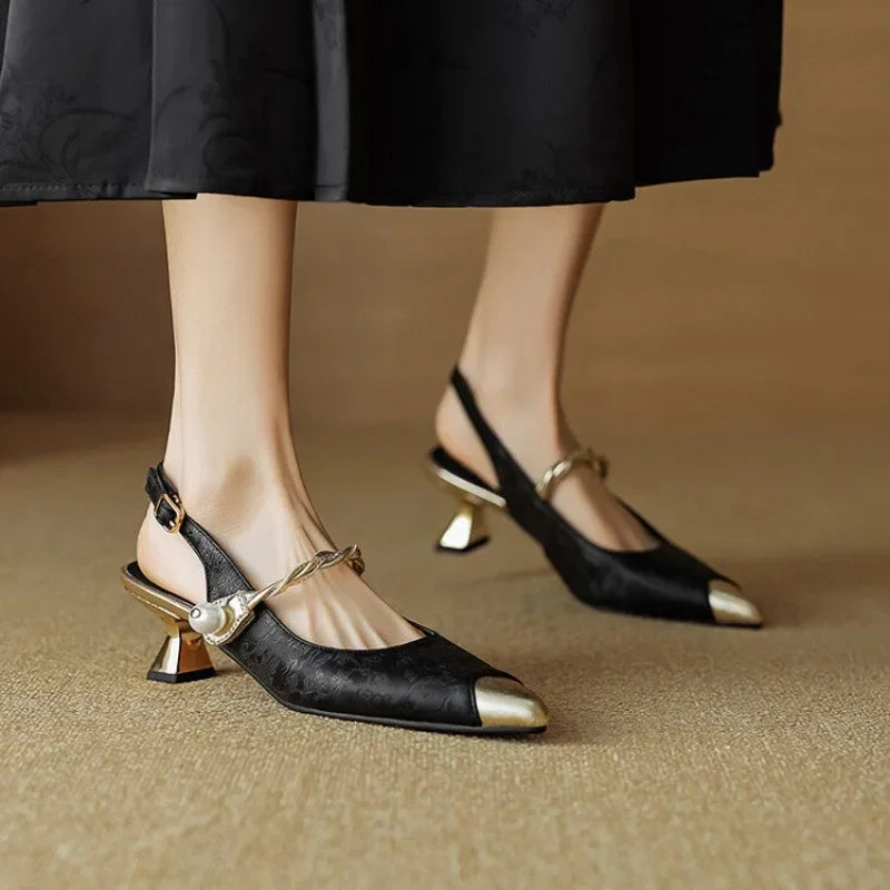 Molette | Gold Kitten Heel Slingback Pumps — view 5