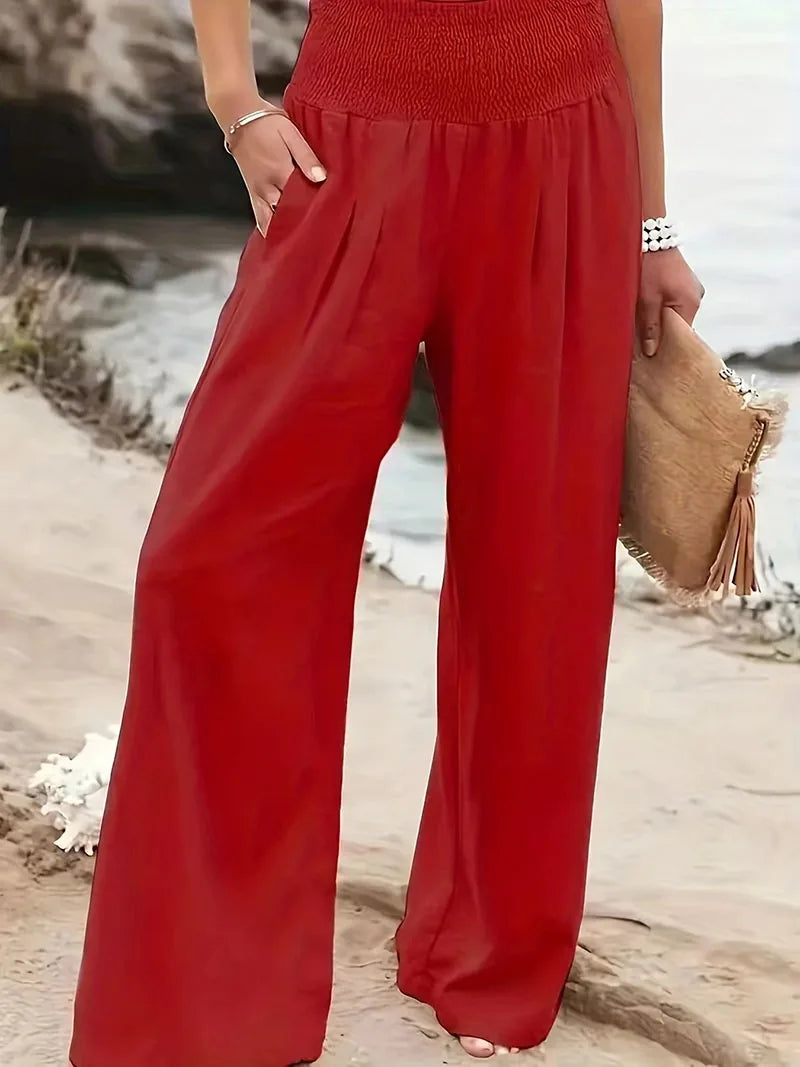 Nerissande | Red Lace Wide Leg Elastic Waist Pants