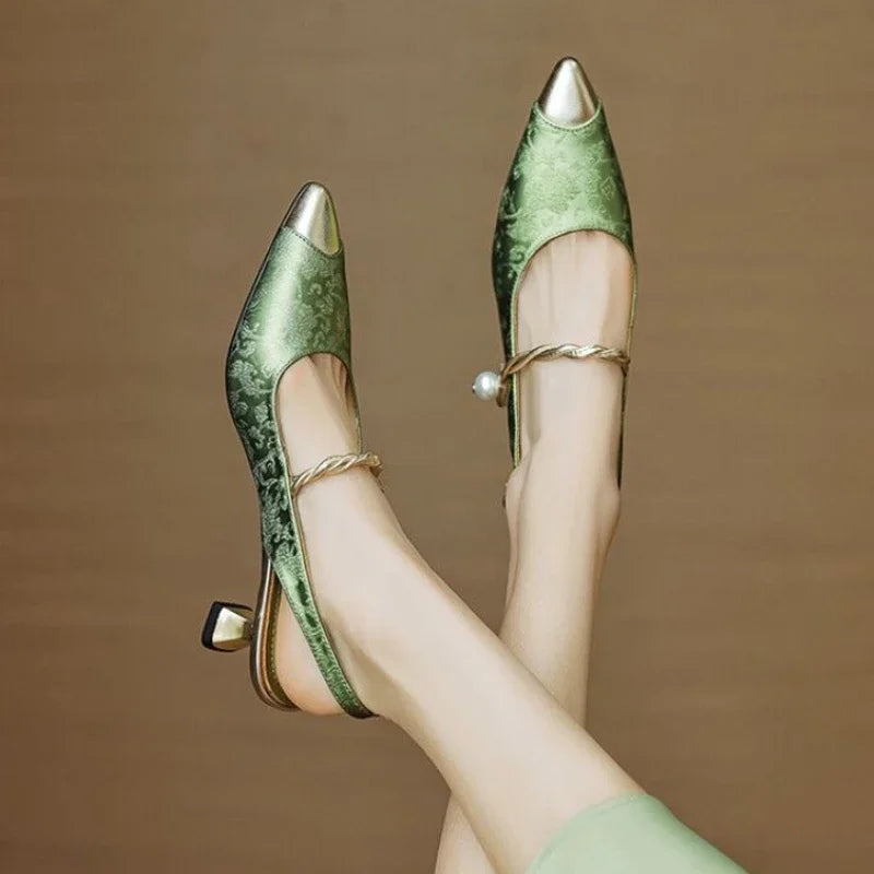 Molette | Gold Kitten Heel Slingback Pumps — view 2
