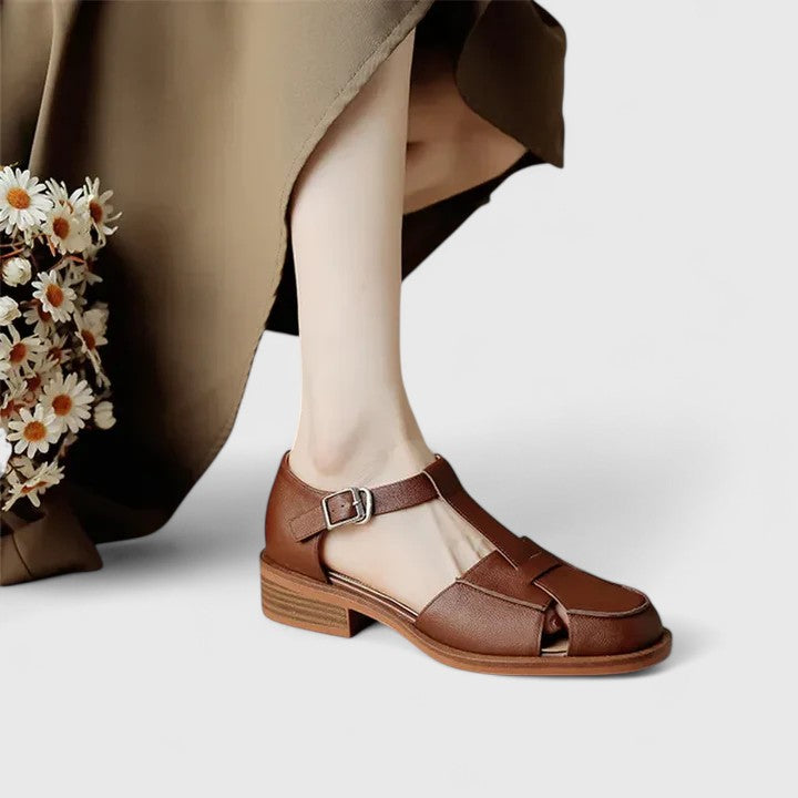 Thalina | Beige Elegant Mary Jane Sandals — view 3