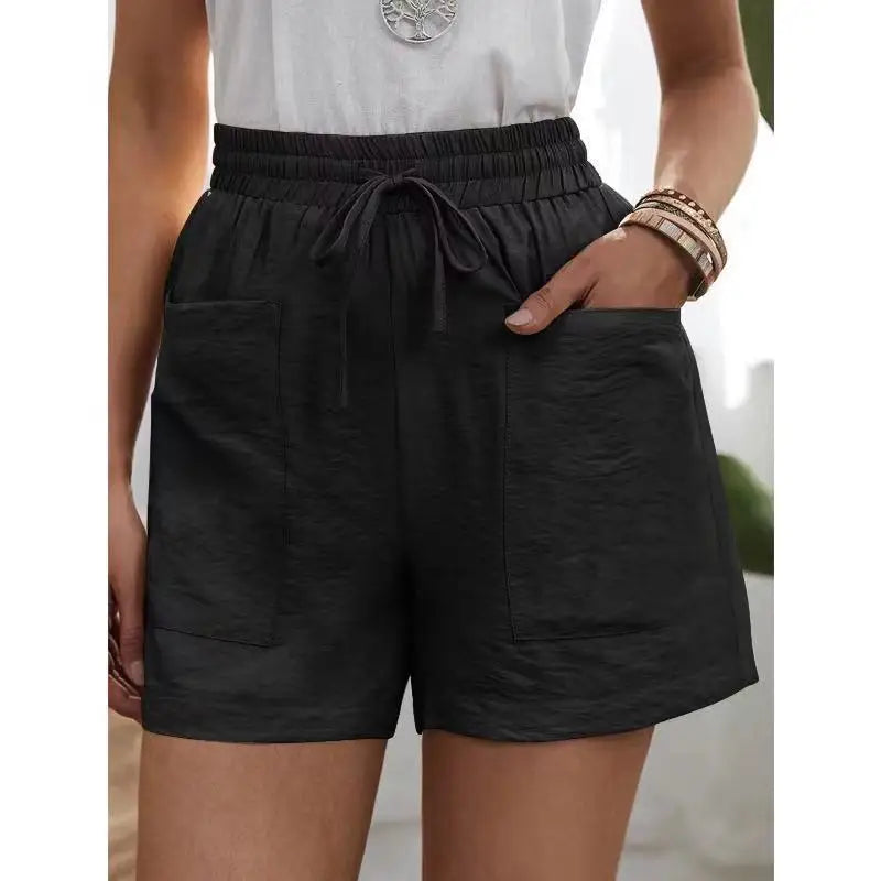 Melusine | Black Lace Elastic Waist Wide Leg Shorts