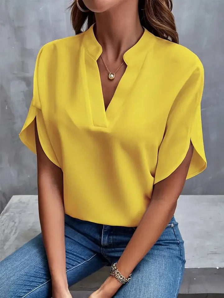Marlenne | Green V-Neck Half Sleeve Blouse — view 3