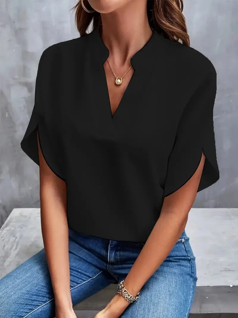 Ysbelle | Black V-Neck Half Sleeve Blouse