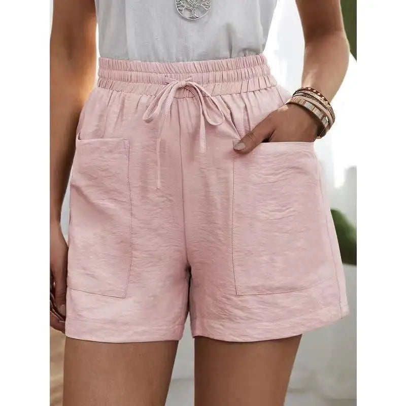 Rosalinde | Pink Lace Elastic Waist Wide Leg Shorts