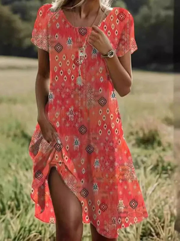 Coralynn | Red Boho Floral Beach Dress