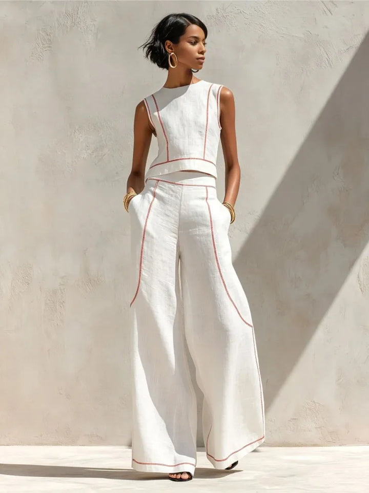 Ivorette | Beige Striped Vest & Trouser Set