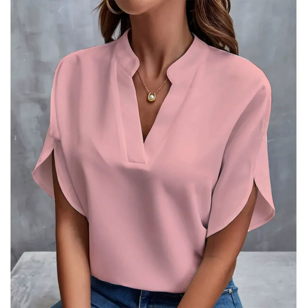 Corintha | Pink V-Neck Half Sleeve Blouse