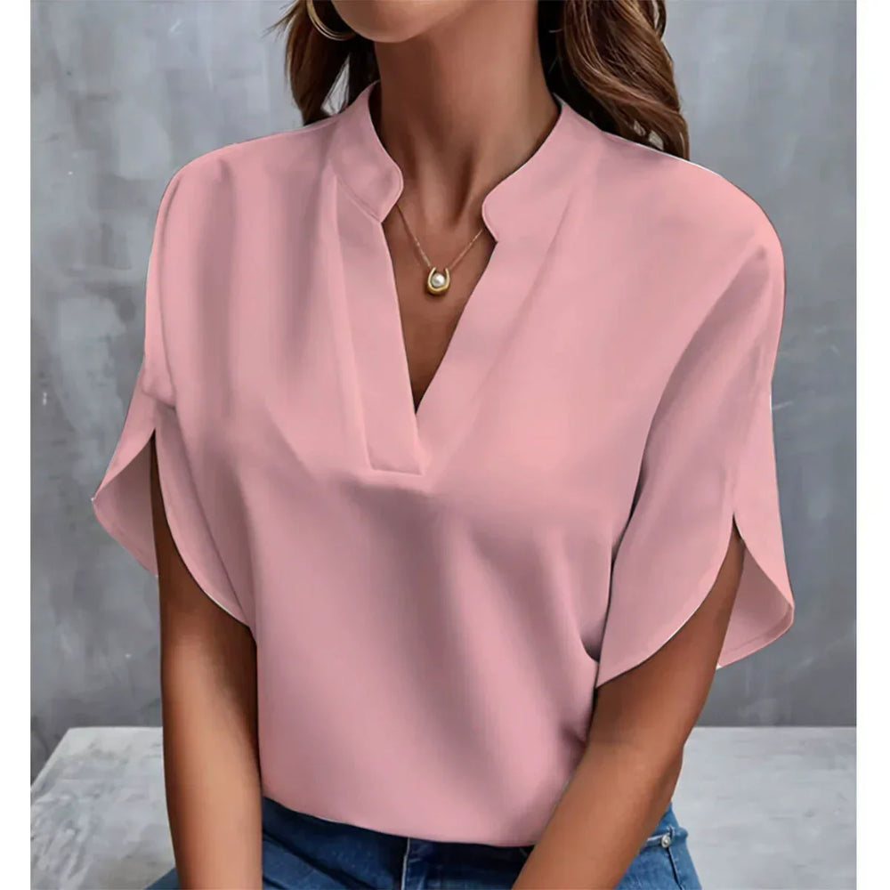Marlenne | Green V-Neck Half Sleeve Blouse — view 2