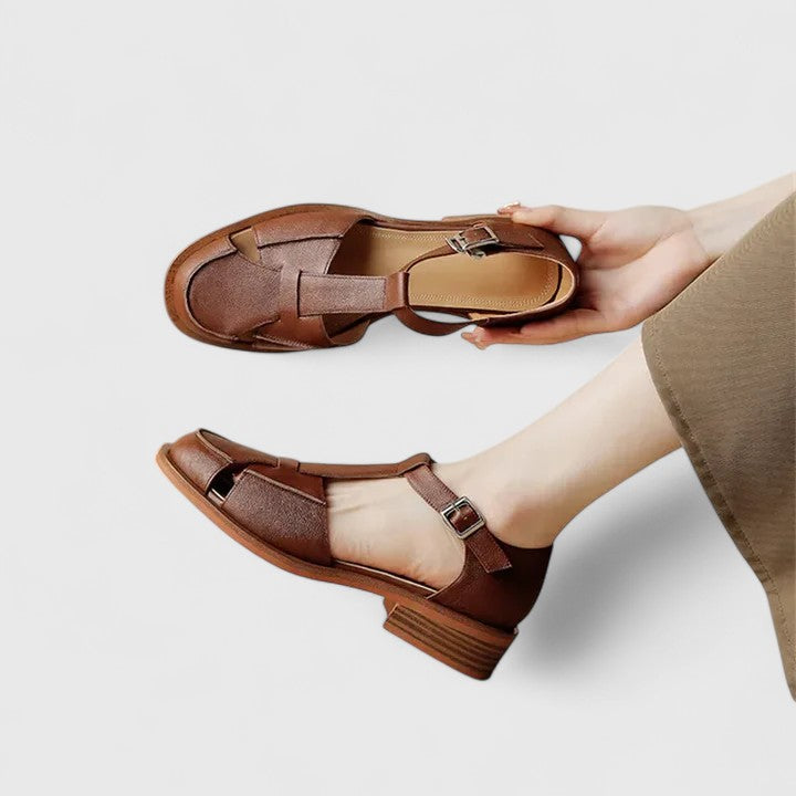 Thalina | Beige Elegant Mary Jane Sandals — view 7
