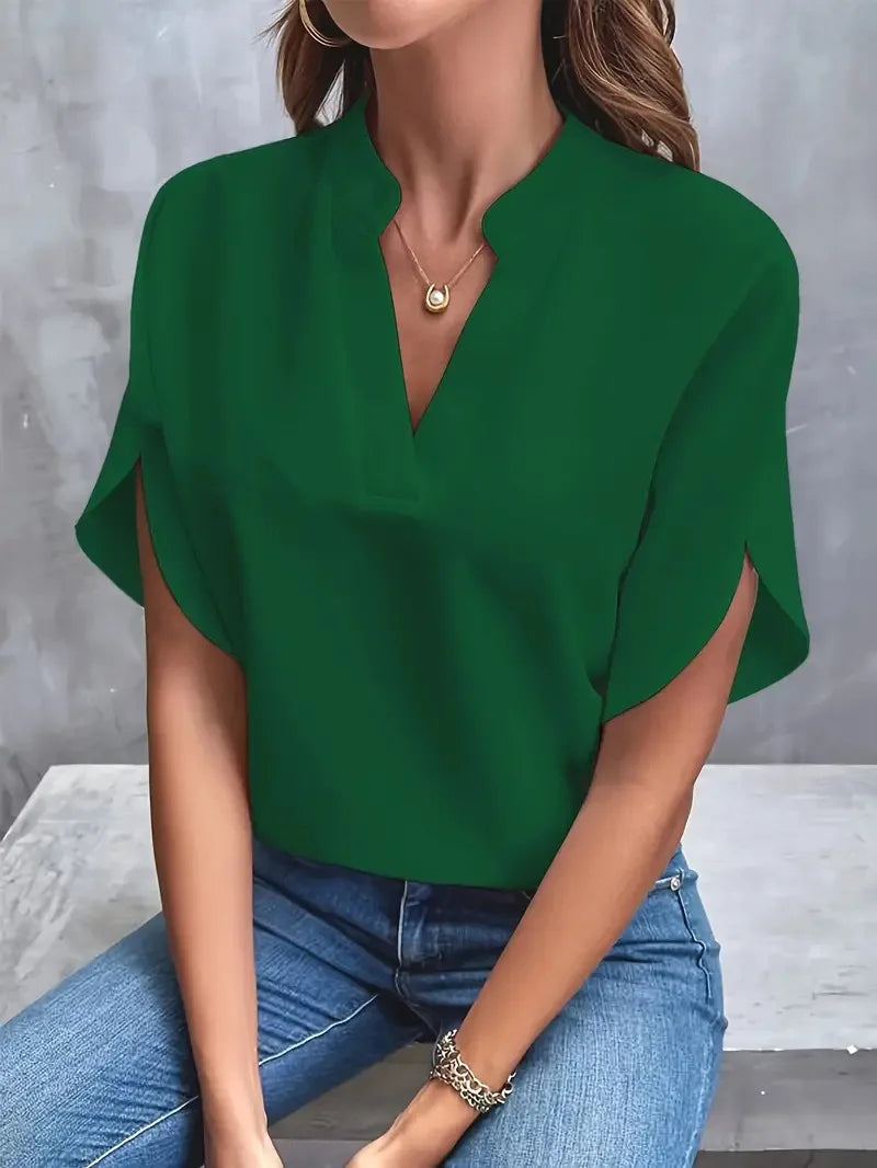 Marlenne | Green V-Neck Half Sleeve Blouse
