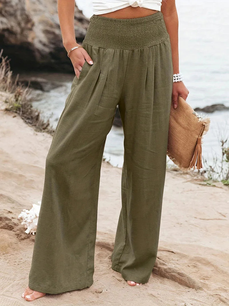 Odalie | Olive Wide Leg Elastic Waist Pants