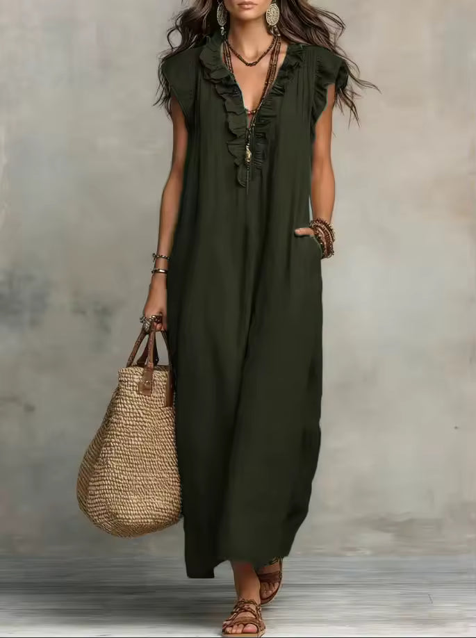 Rosalind | Pink Relaxed V-Neck Maxi Dress