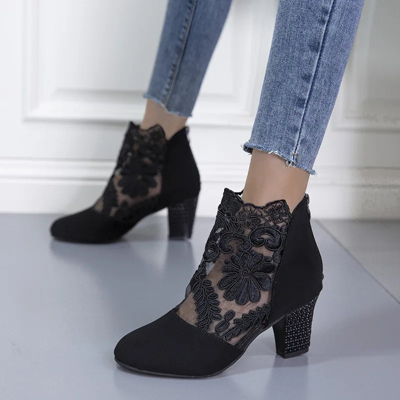 Heloise | Elegant Lacy High Heels Mesh Boots — view 2
