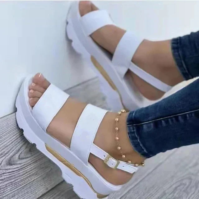 Dove | White Platform Double Strap Sandals