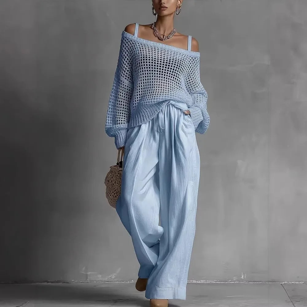 Selkie | Sage Linen-Look Off-Shoulder Knit Set