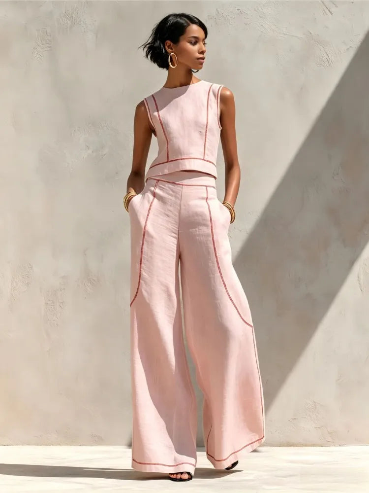 Rosalind | Apricot Soft Vest & Trouser Set