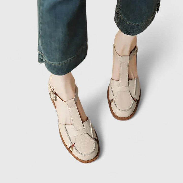 Thalina | Beige Elegant Mary Jane Sandals — view 5