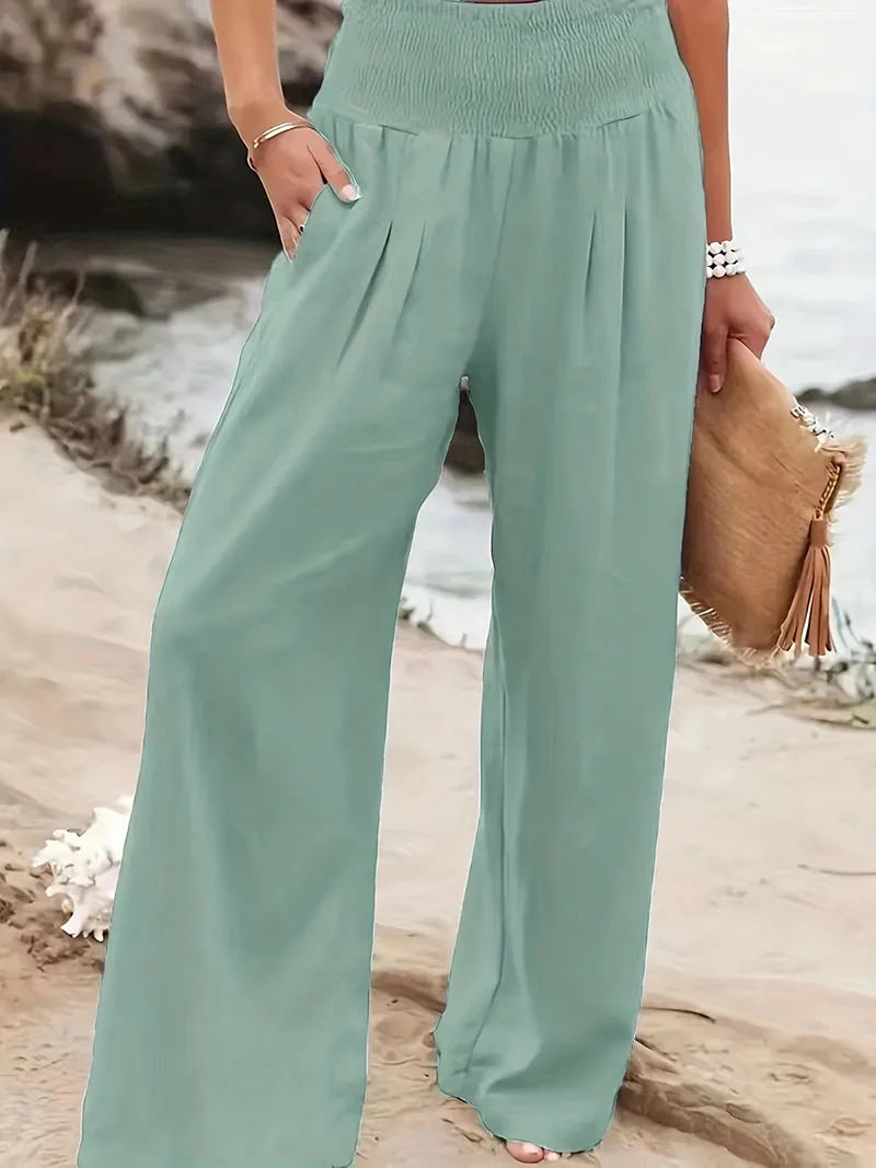 Thessaline | Mint Lace Wide Leg Elastic Waist Pants