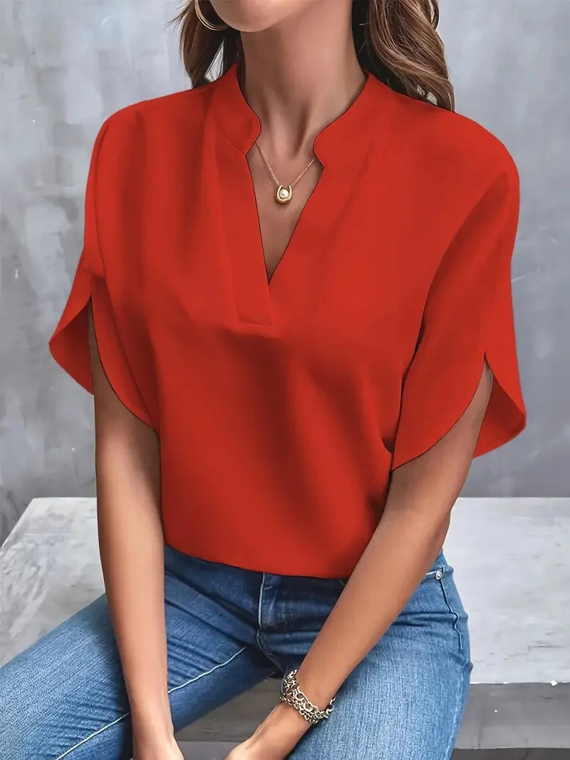 Alderyn | Red V-Neck Half Sleeve Blouse