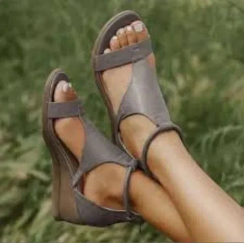 Opal | Brown Ankle Strap Wedge Sandals — view 3