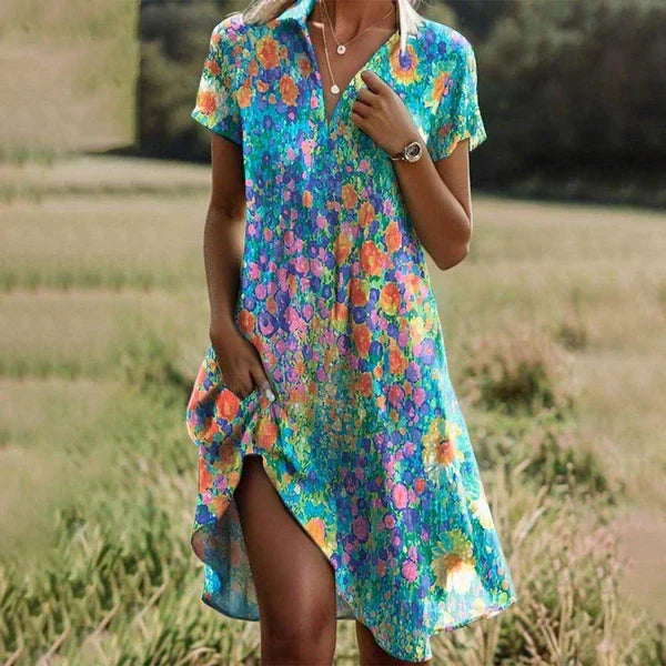 Azurine | Blue Boho Floral Beach Dress