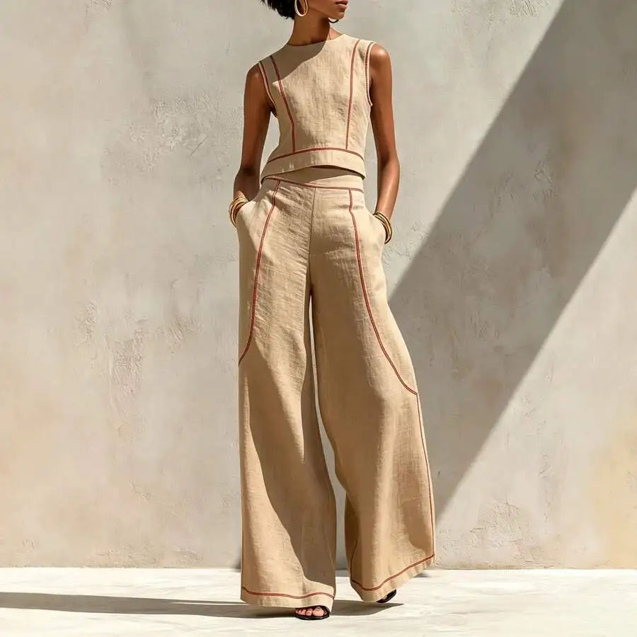 Khalindra | Brown Striped Vest & Trouser Set