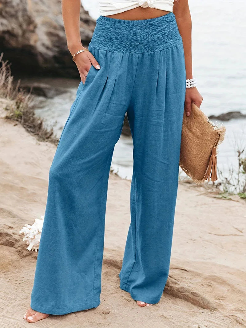 Corisande | Blue Lace Wide Leg Elastic Waist Pants