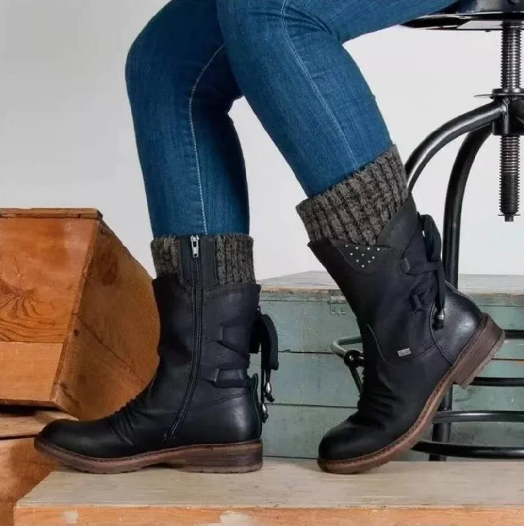 Julia | Camel Square Toe Comfort Boots — view 5