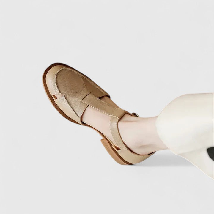 Thalina | Beige Elegant Mary Jane Sandals — view 8