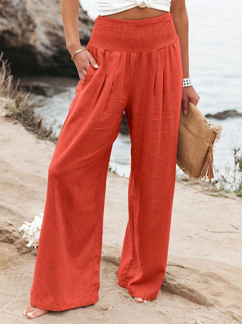 Ysabeau | Orange Lace Wide Leg Elastic Waist Pants