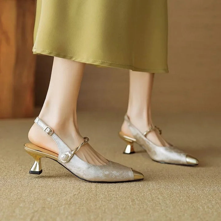 Molette | Gold Kitten Heel Slingback Pumps — view 3