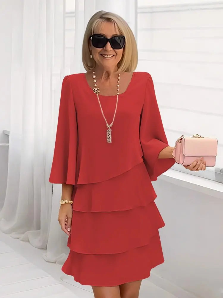 Elma | Red Soft Ruffle Everyday Dress