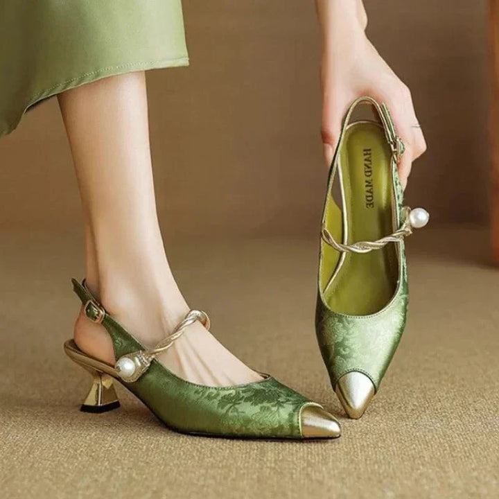 Molette | Gold Kitten Heel Slingback Pumps