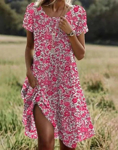Rosewyn | Red Boho Floral Beach Dress