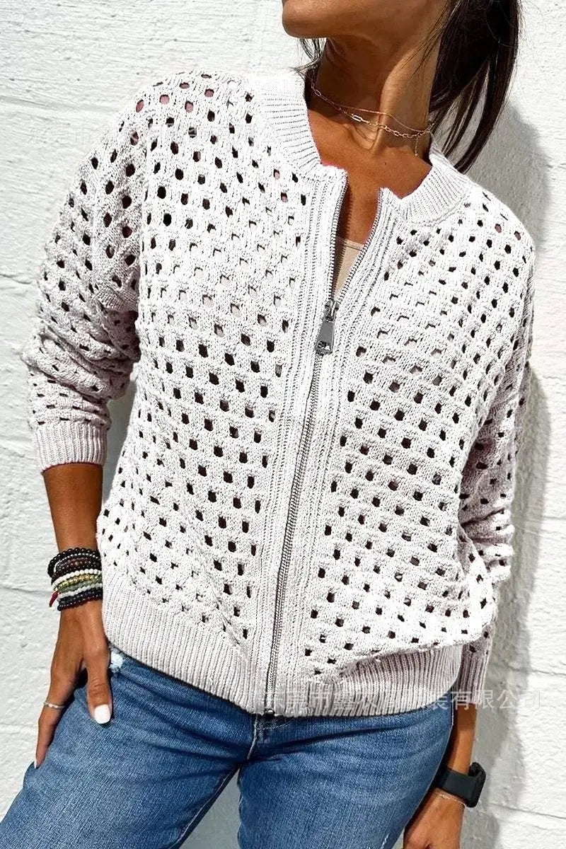 Blanchette | Ivory Zip Front Knitted Cardigan