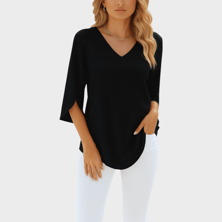 Lauren | Elegant top with V-neck and open sleeves