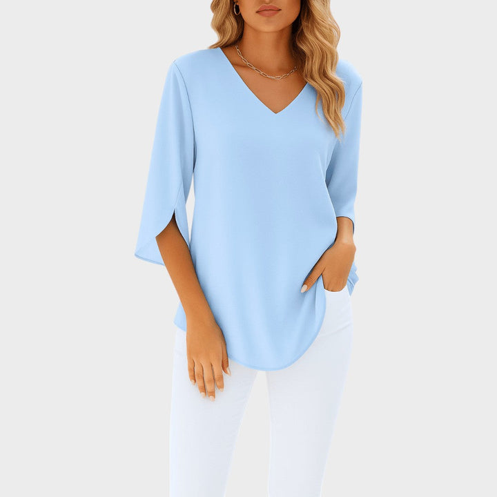 Lauren | Elegant top with V-neck and open sleeves