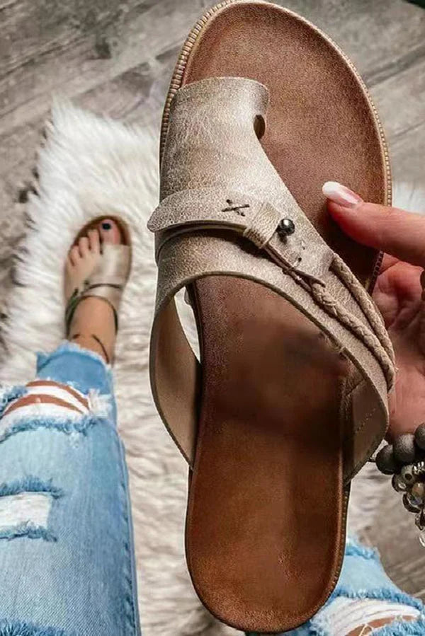 Wren | Khaki Toe Strap Slide Sandals