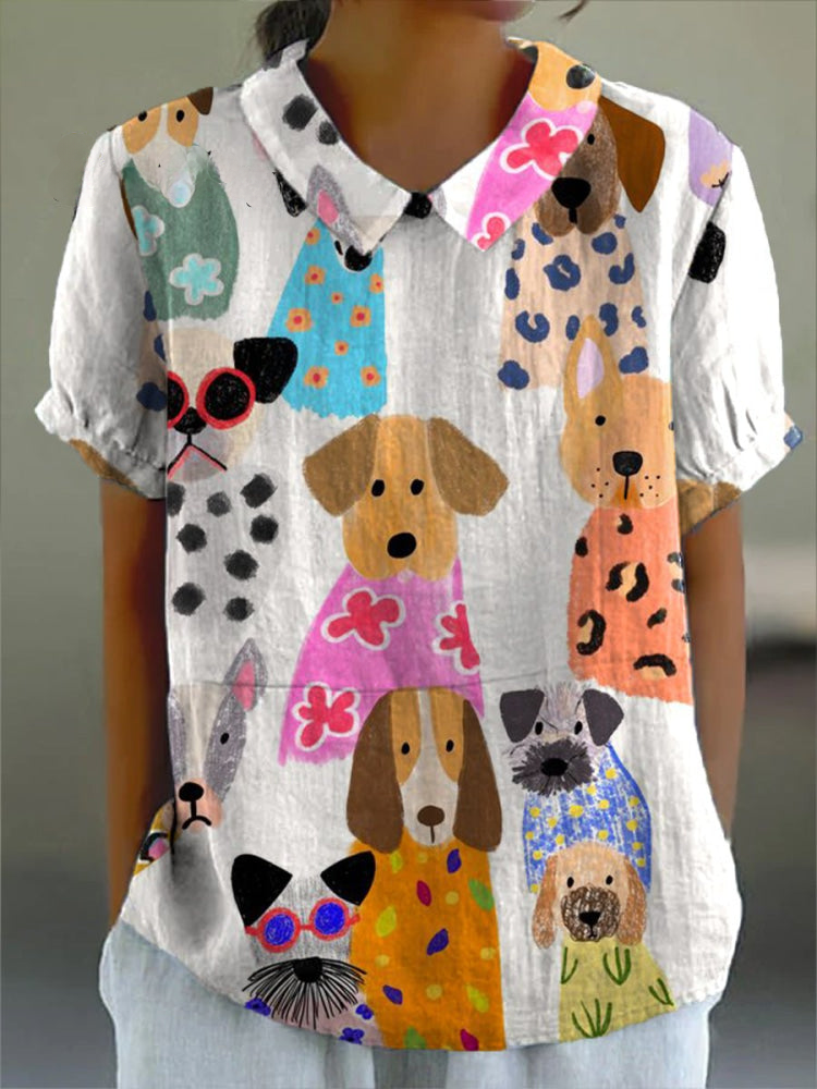Tilly | White Dog Print Shirt