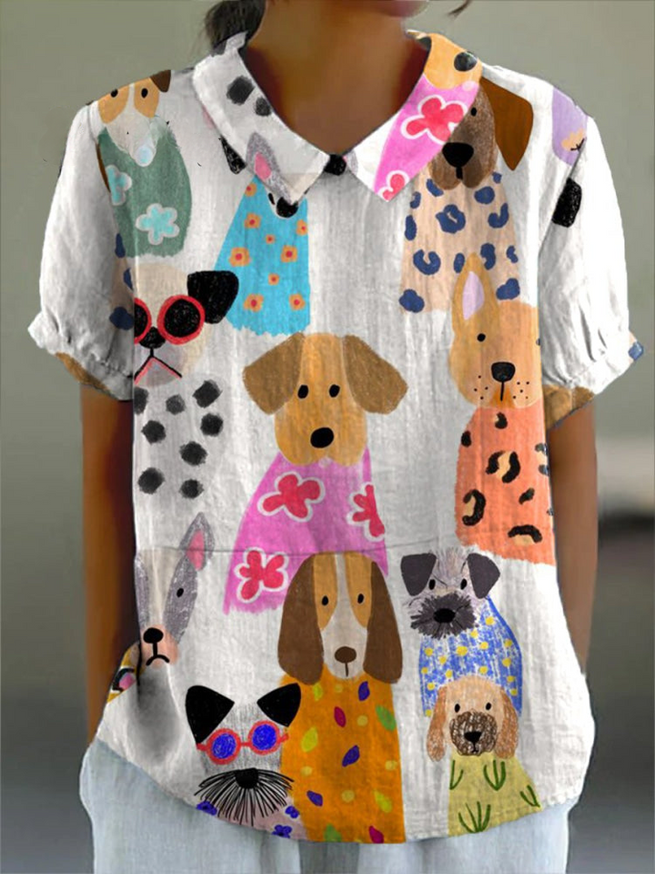 Tilly | White Dog Print Shirt