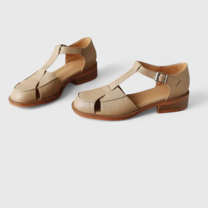 Thalina | Beige Elegant Mary Jane Sandals — view 10