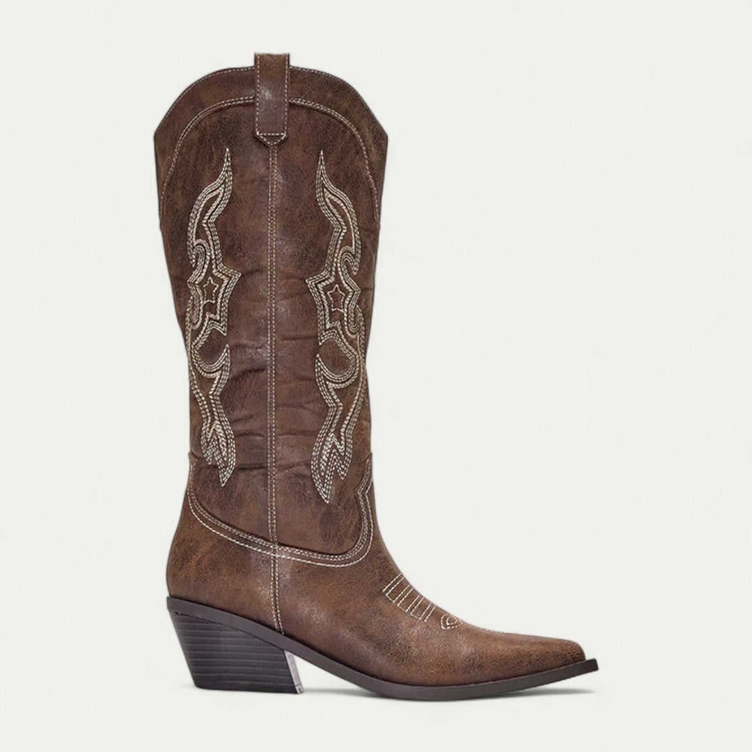 Mella | Western Calf High Pointed Toe Boots for Women — view 3