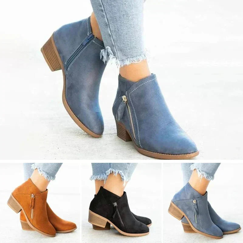 Mona | Blue Women’s Ankle Boots | Side-Zip Design with Low Heel — view 5