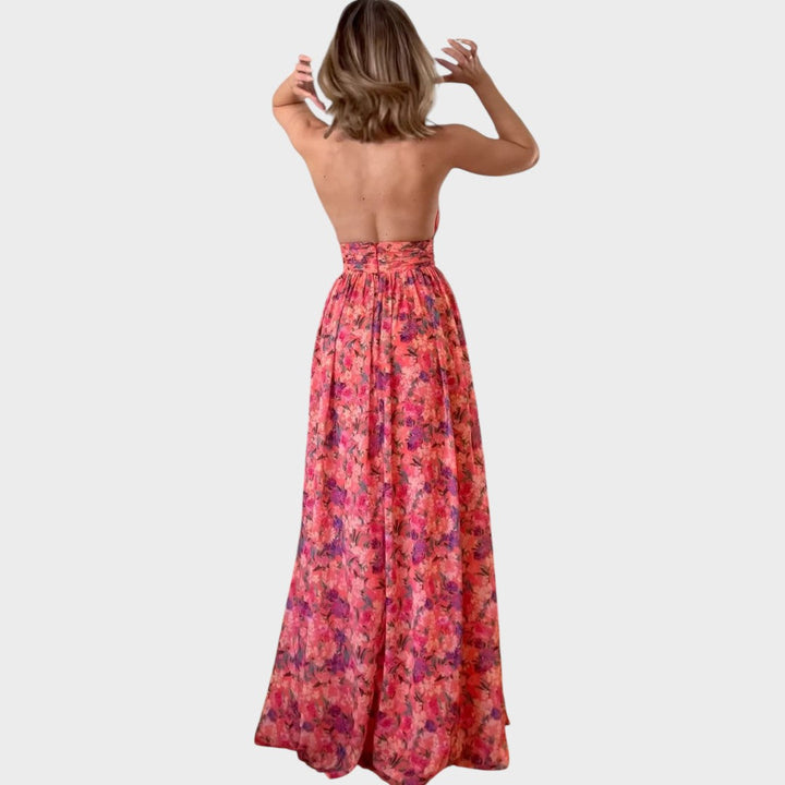 Lunay | Long Backless Dress with Floral Print