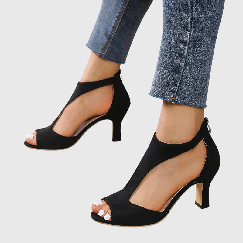 Delfina | Grey Cushioned Comfort Heels — view 6