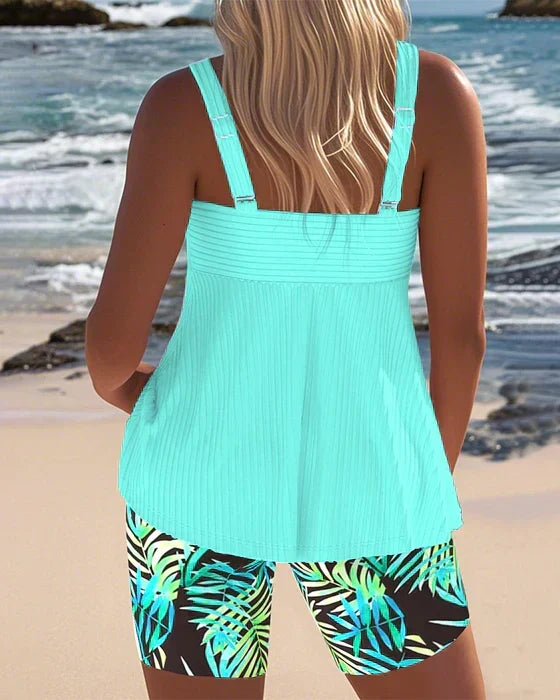 Daphne | Print Bright Ribbed Tankini Shorts — view 2